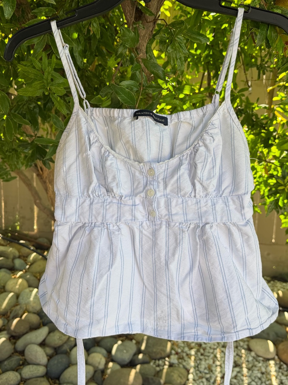 Brandy Melville Light Blue Striped Cotton Tank Top gently used